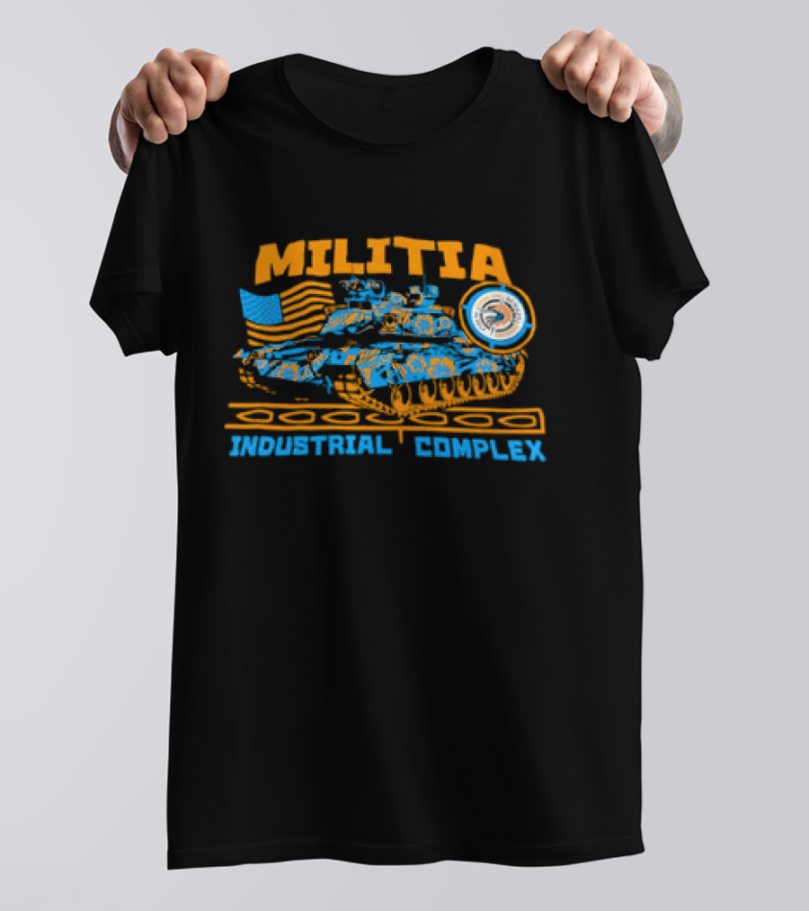 Militia Industrial Complex Tank With American Flag And Round Emblem T-Shirt