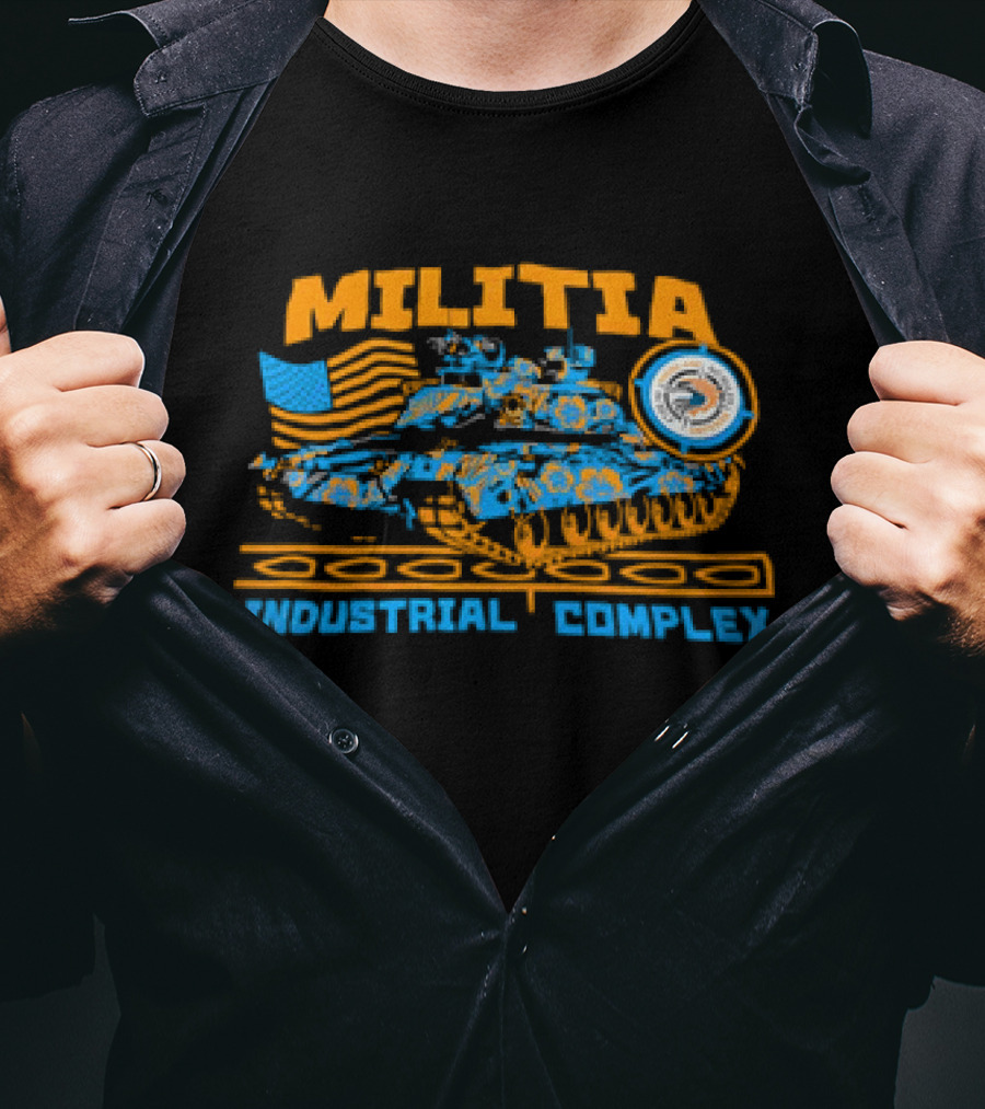 Militia Industrial Complex Tank With American Flag And Round Emblem T-Shirt