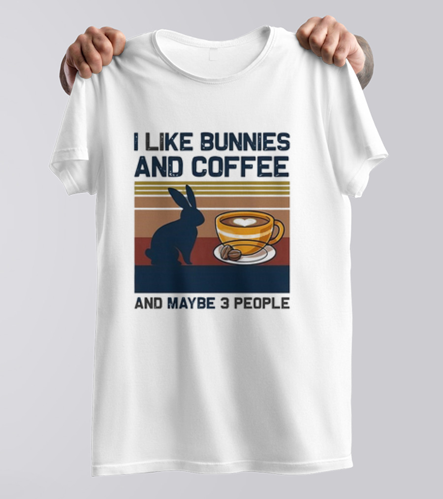 I Like Bunnies And Coffee And Maybe 3 People Vintage Retro Stripe T-Shirt