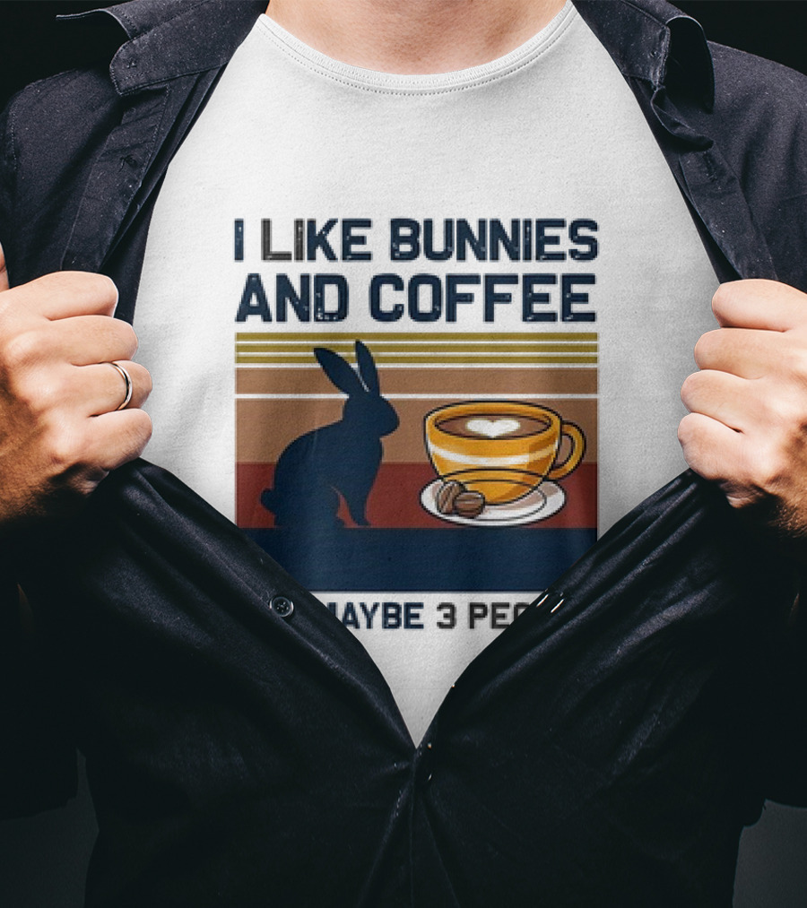 I Like Bunnies And Coffee And Maybe 3 People Vintage Retro Stripe T-Shirt