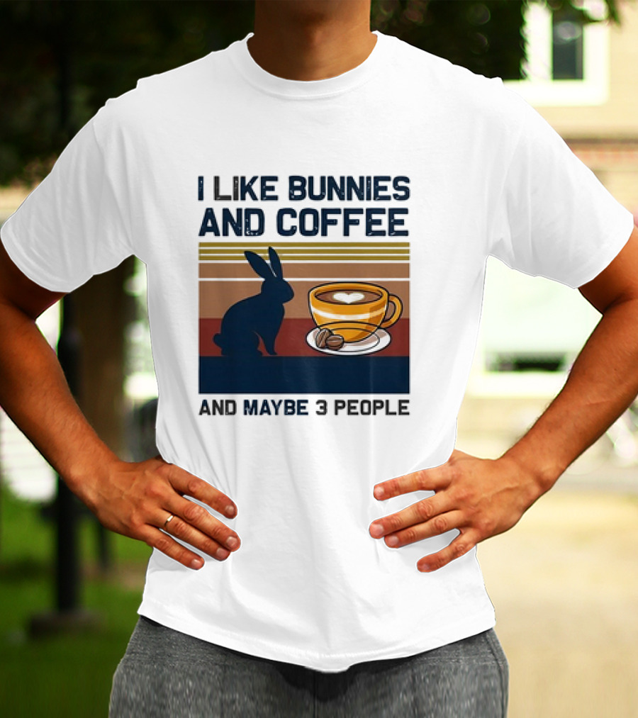 I Like Bunnies And Coffee And Maybe 3 People Vintage Retro Stripe T-Shirt