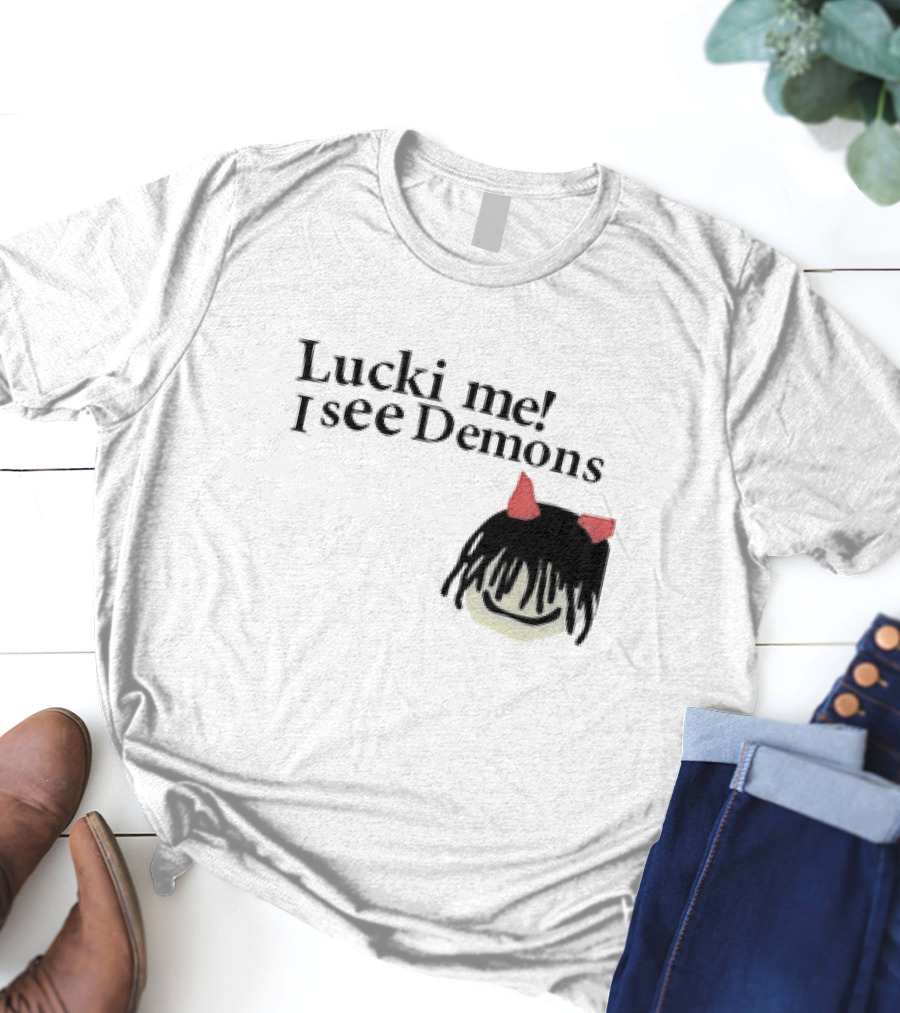 Lucki Me I See Demons Black Hairstyle Red Horns Face T-Shirt