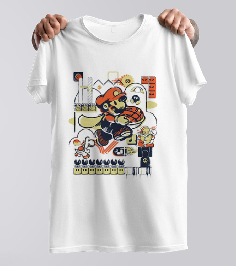 Super Mario Athletic Acrobatics With Iconic Game Elements T-Shirt
