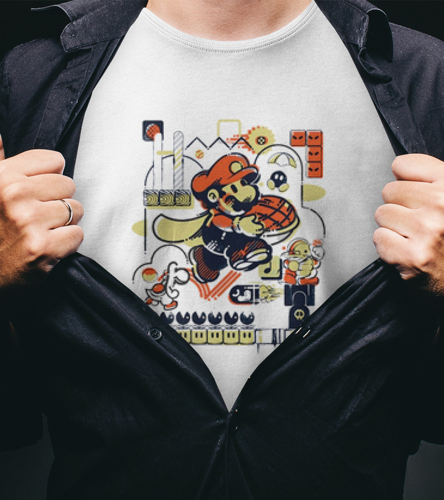 Super Mario Athletic Acrobatics With Iconic Game Elements T-Shirt