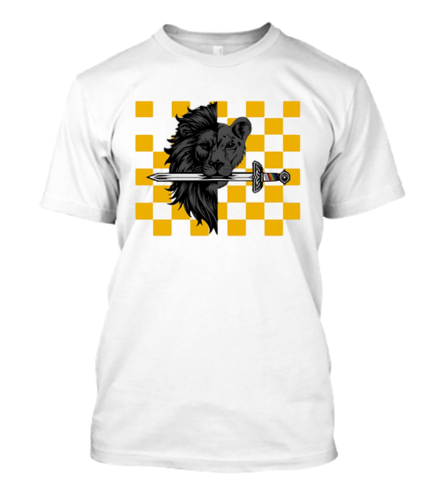The Pride Classic Lion With Sword And Yellow Checkered Background T-Shirt