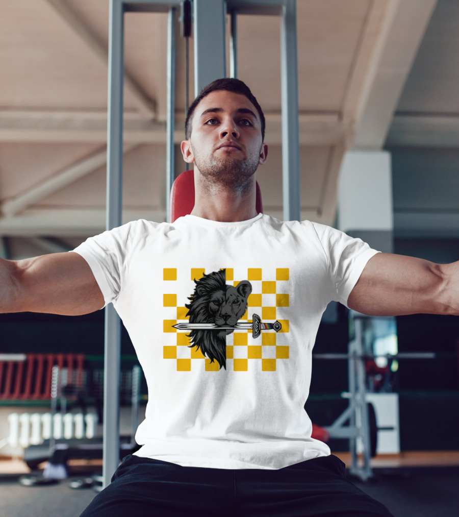 The Pride Classic Lion With Sword And Yellow Checkered Background T-Shirt