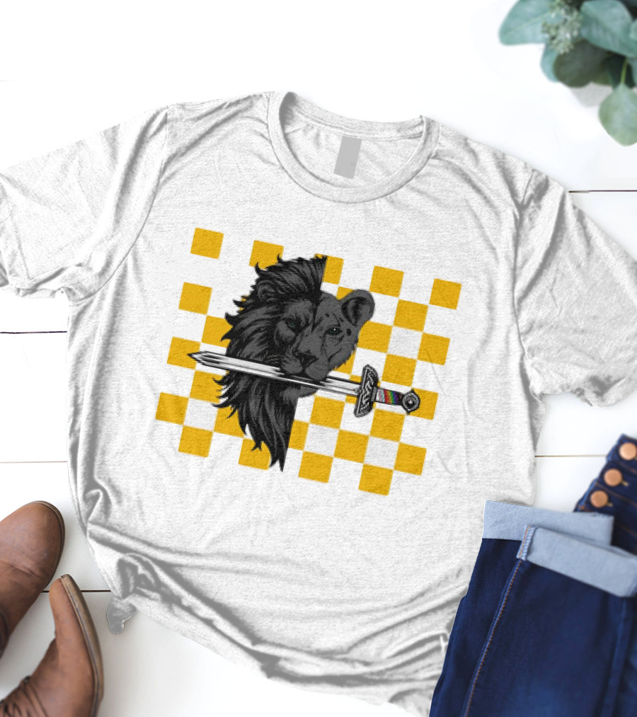 The Pride Classic Lion With Sword And Yellow Checkered Background T-Shirt