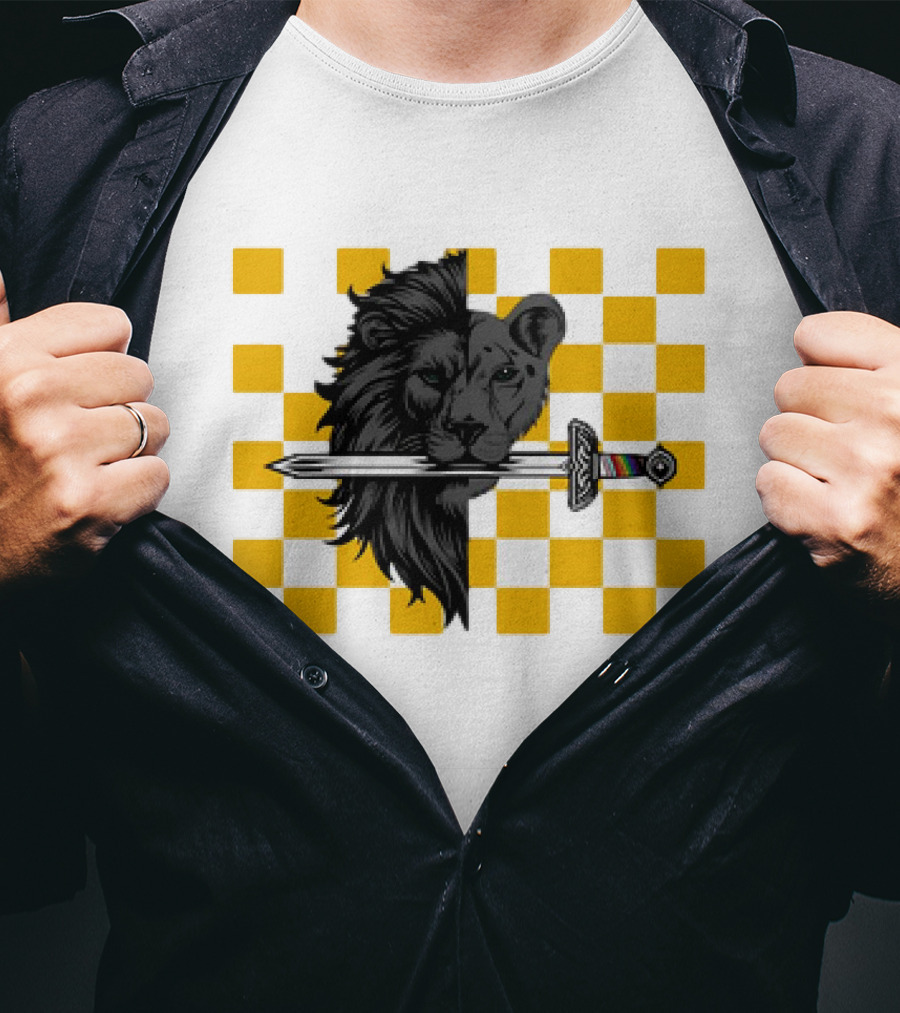 The Pride Classic Lion With Sword And Yellow Checkered Background T-Shirt