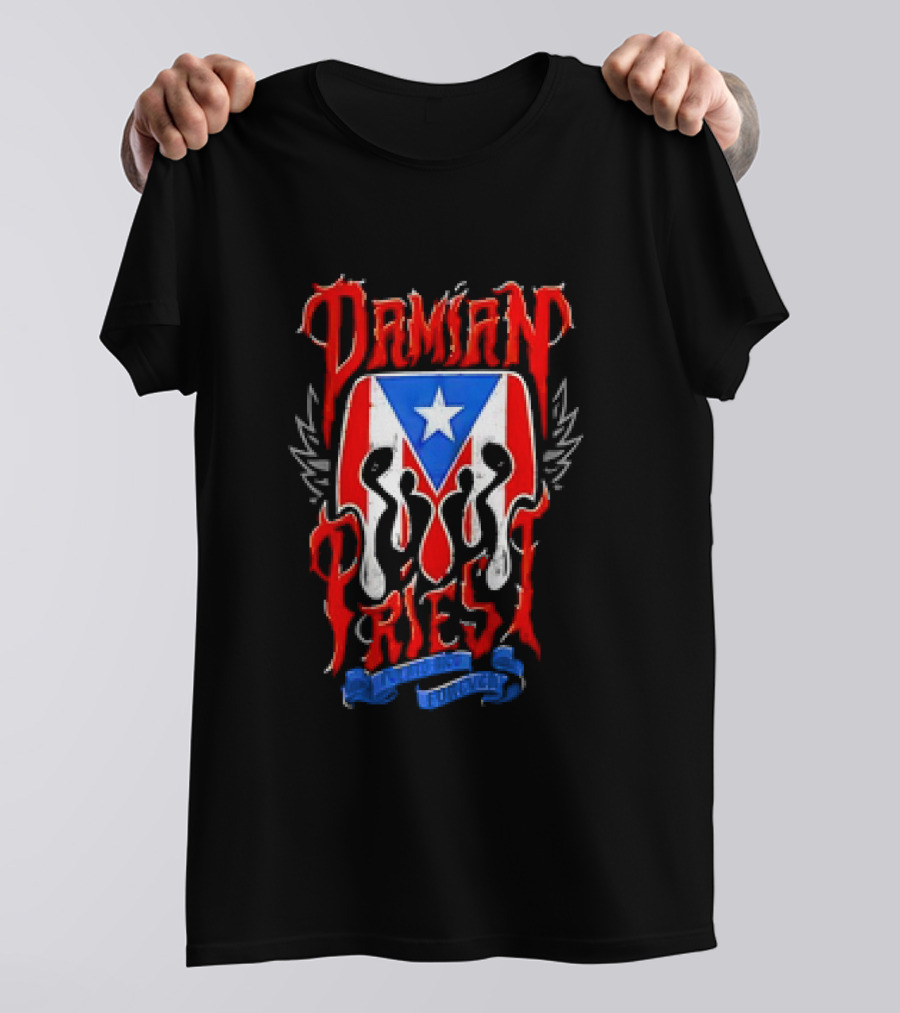 Damian Priest Puerto Rico Forever Flag And Skull Wings T-Shirt