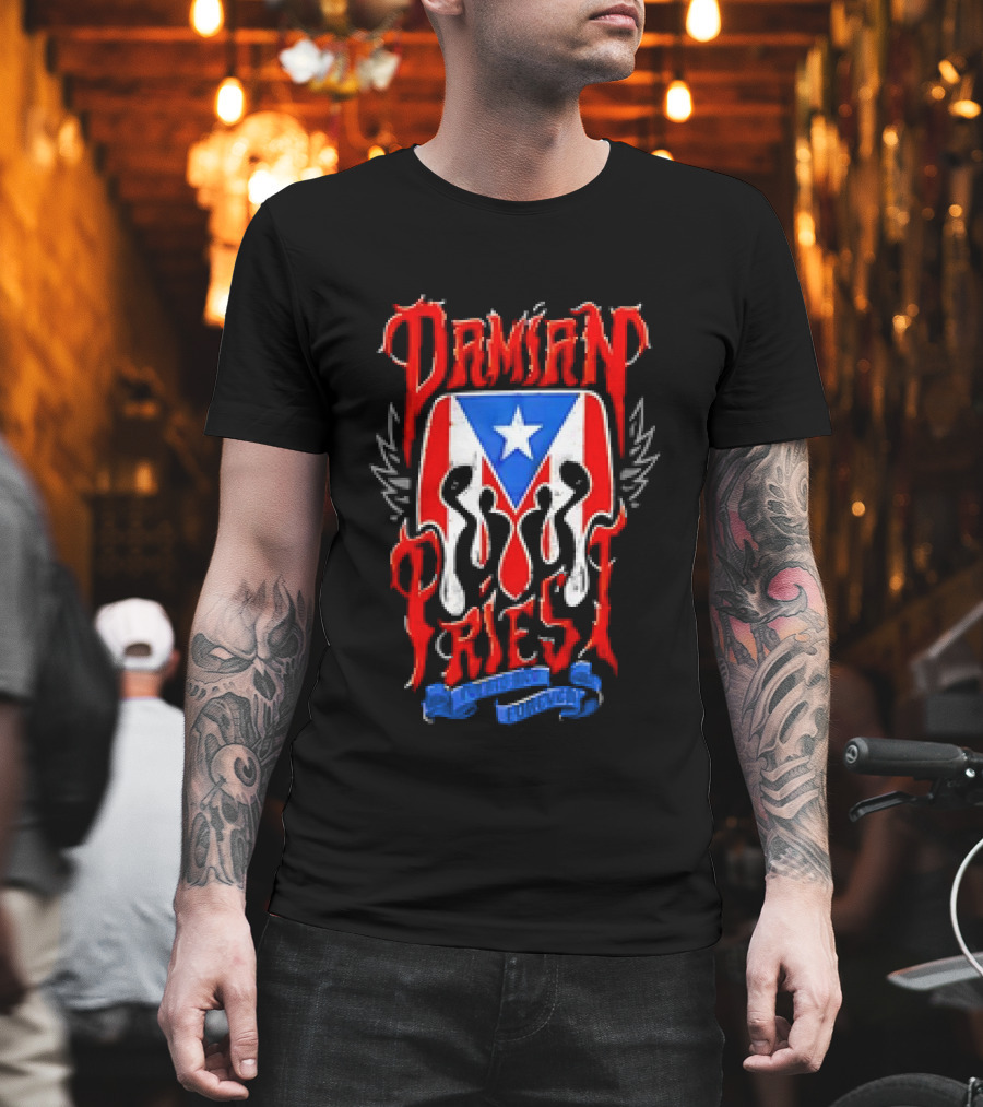 Damian Priest Puerto Rico Forever Flag And Skull Wings T-Shirt