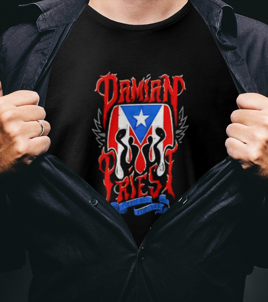 Damian Priest Puerto Rico Forever Flag And Skull Wings T-Shirt