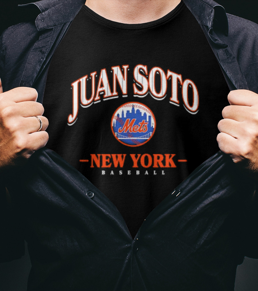 Juan Soto Mets New York Baseball Arched Wordmark Skyline T-Shirt