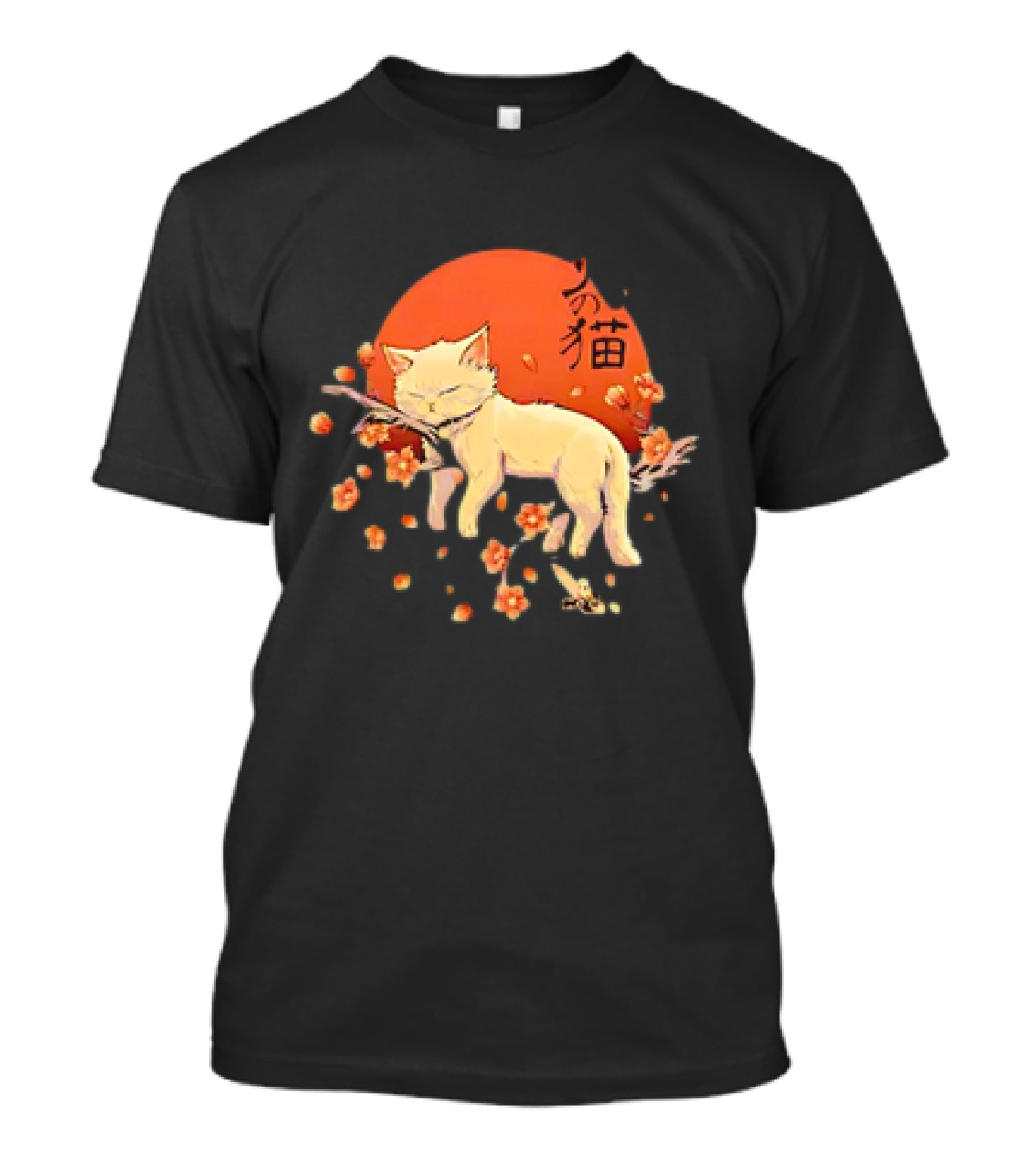 Sleeping Cat With Blossoms Under Red Sun T-Shirt