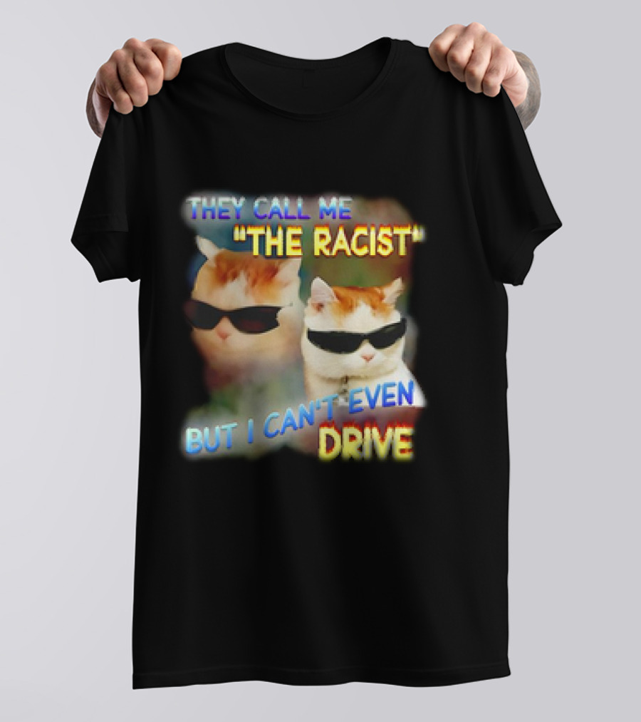 They Call Me 'The Racist' But I Can't Even Drive Cool Sunglasses Cat Duo T-Shirt