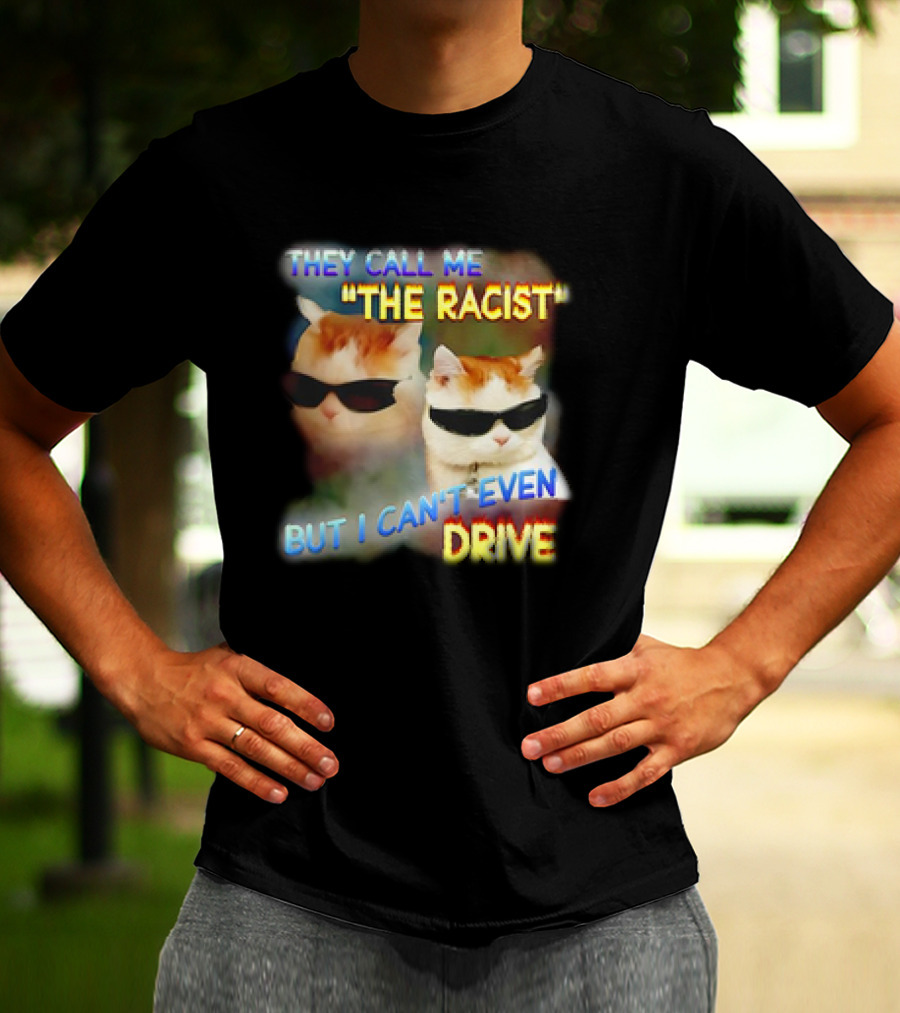 They Call Me 'The Racist' But I Can't Even Drive Cool Sunglasses Cat Duo T-Shirt