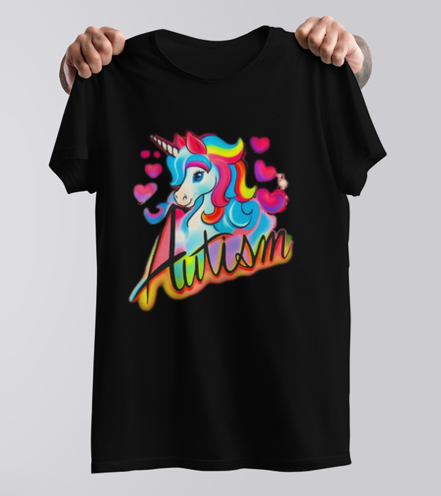 Autism Unicorn With Colorful Hearts T-Shirt