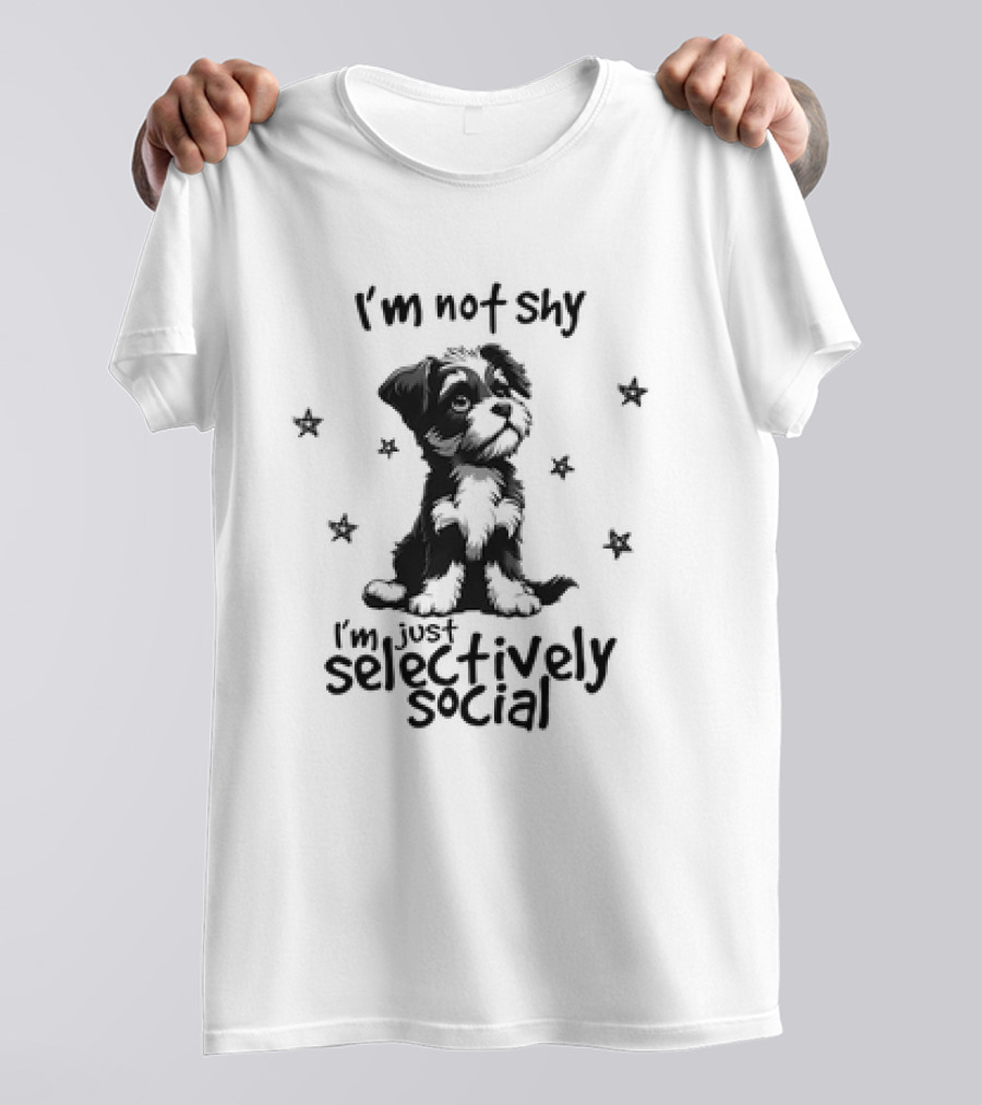 I'm Not Shy I'm Just Selectively Social Dog Surrounded By Stars T-Shirt
