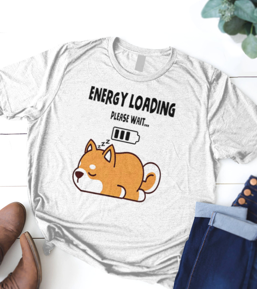 Shiba Inu Energy Loading Please Wait Battery Charging Sleepy Dog T-Shirt