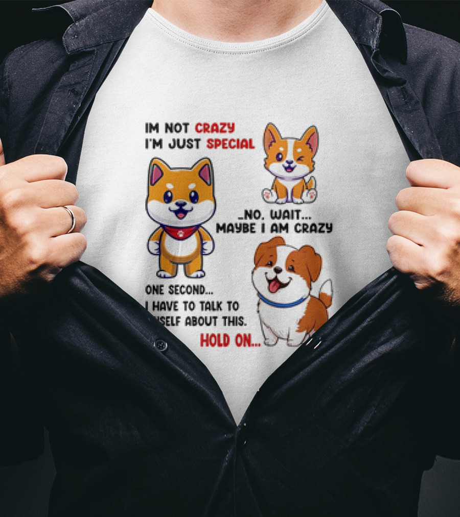 I'm Not Crazy I'm Just Special No Wait Maybe I Am Crazy One Second Shiba Inu Dog Hold On T-Shirt