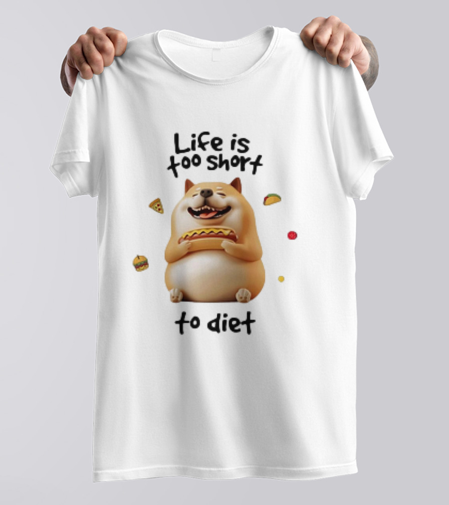 Shiba Inu Dog Enjoying Life Is Too Short To Diet Pizza Hotdog Burger Taco T-Shirt
