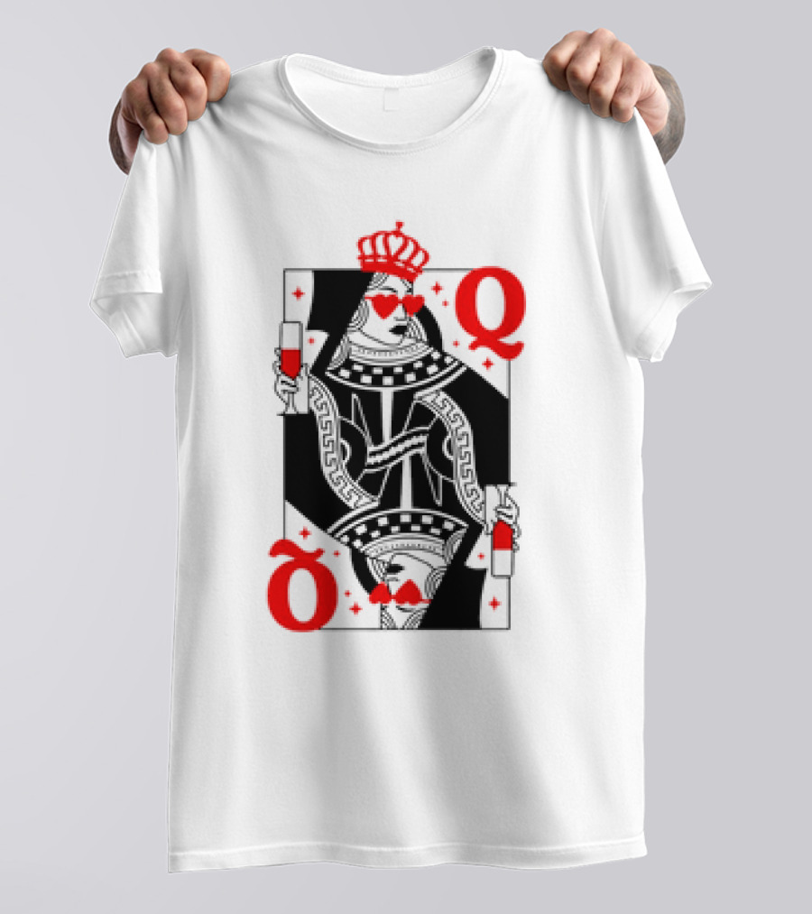 Queen Of Hearts Card Red Heart Glasses T-Shirt