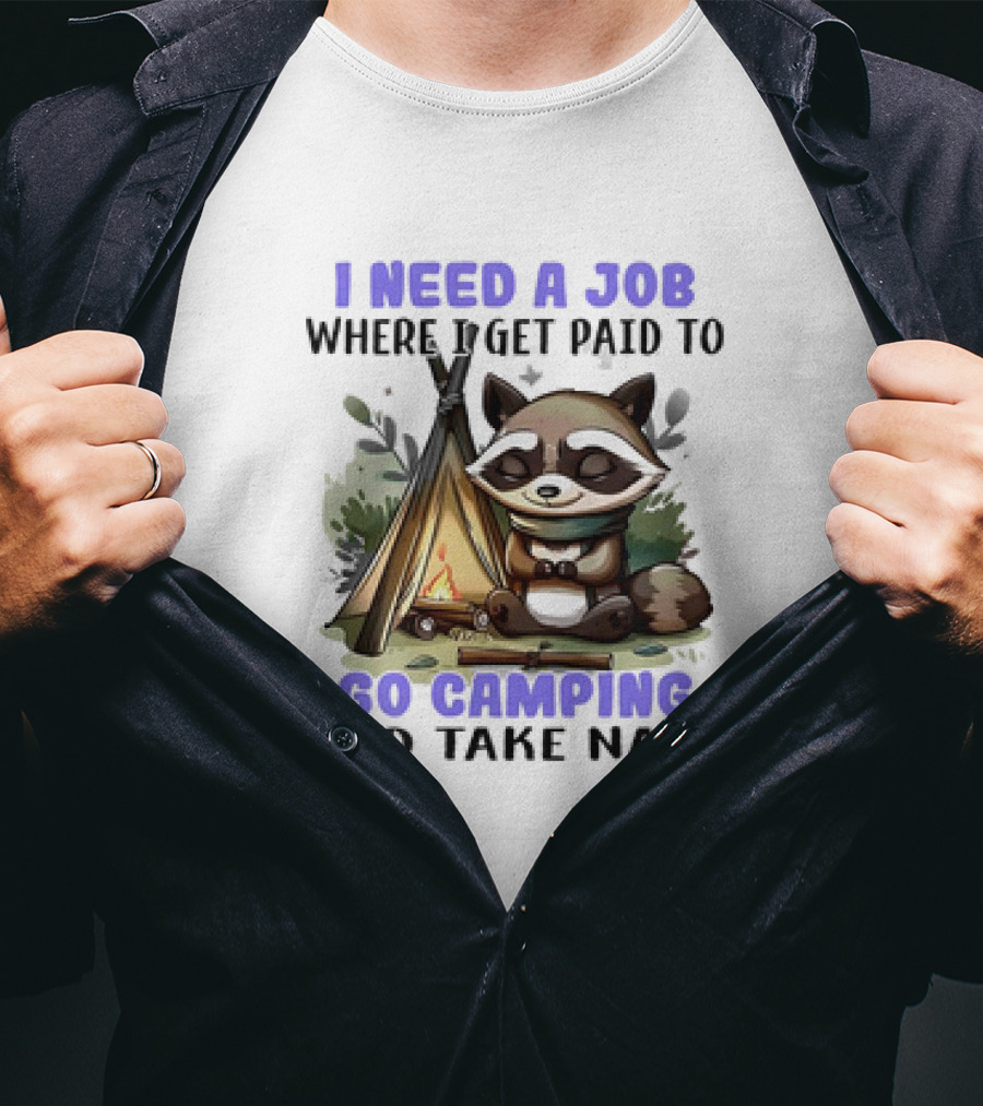Raccoon I Need A Job Where I Get Paid To Go Camping And Take Naps T-Shirt