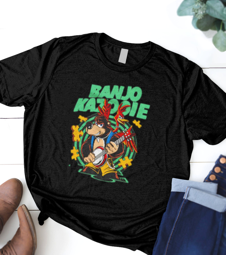 Banjo Kazooie Bear With Electric Banjo And Jiggy Pieces T-Shirt