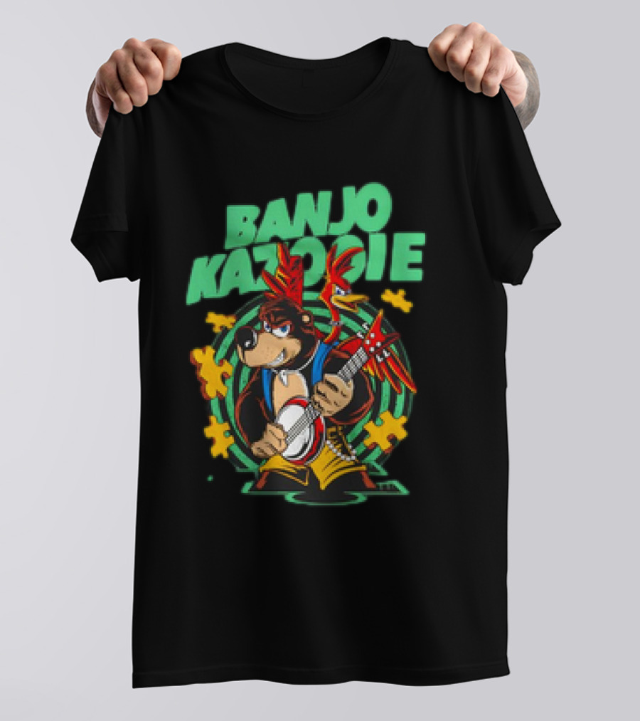 Banjo Kazooie Bear With Electric Banjo And Jiggy Pieces T-Shirt