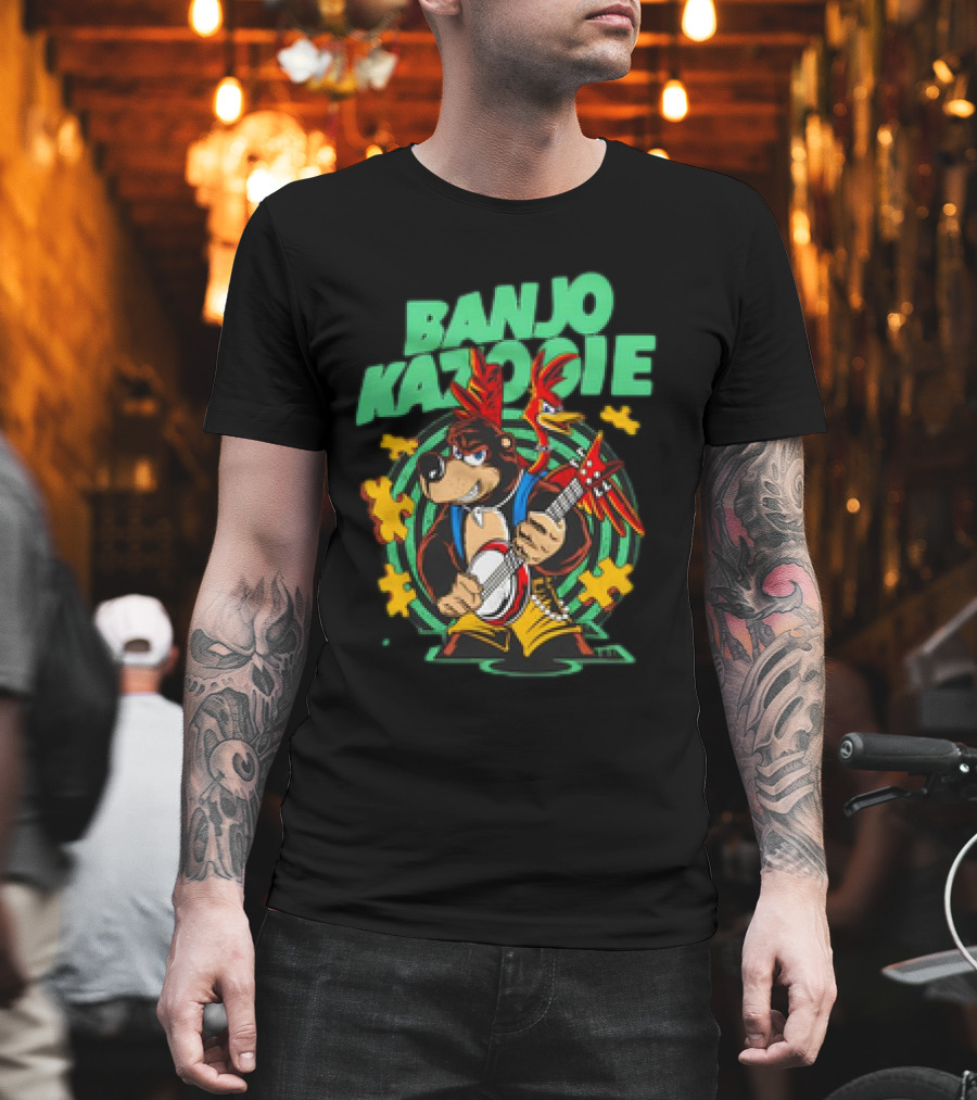 Banjo Kazooie Bear With Electric Banjo And Jiggy Pieces T-Shirt