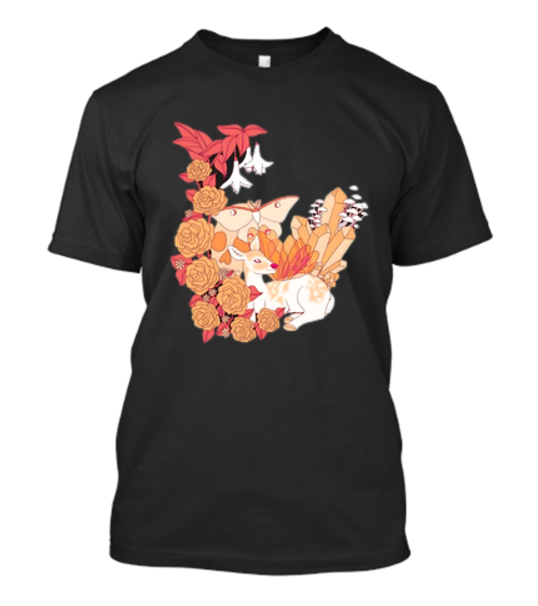 Mystical Forest Fawn Surrounded By Roses And Butterflies T-Shirt