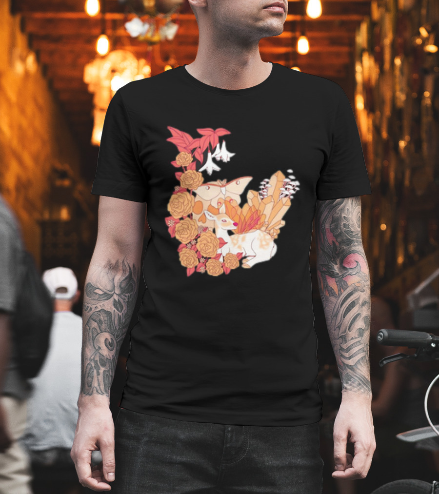 Mystical Forest Fawn Surrounded By Roses And Butterflies T-Shirt