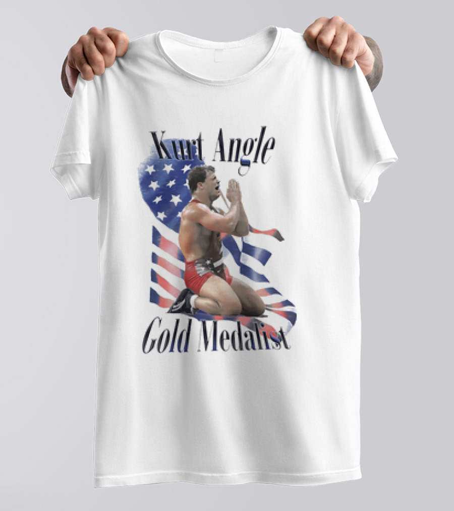 Kurt Angle Gold Medalist American Flag Wrestling Victory T-Shirt
