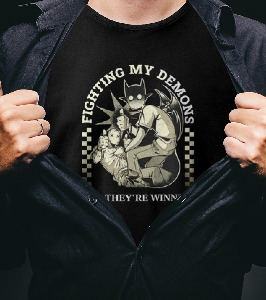 Fighting My Demons And They're Winning Creepy Cartoon T-Shirt