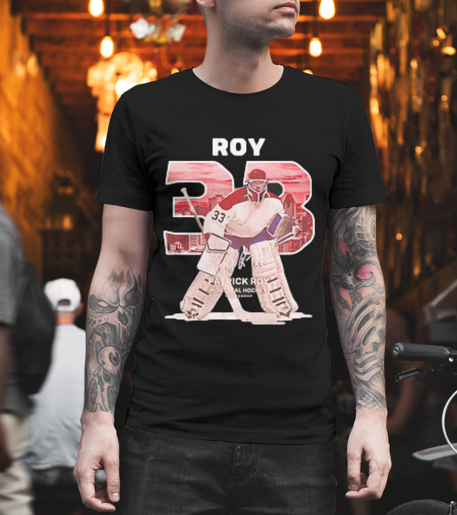 Patrick Roy 33 Montreal Hockey NHL Throwback Vintage Signature T-Shirt