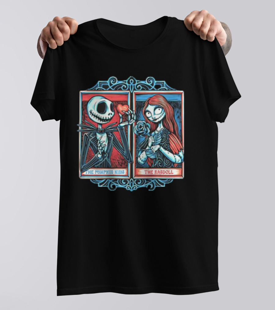 Skeleton Romance Jack Skellington The Pumpkin King And Sally The Ragdoll Heart And Rose T-Shirt