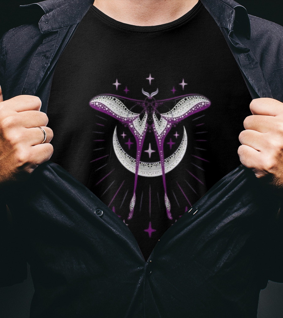 Ace Moonmoth With Crescent Moon And Radiant Stars T-Shirt