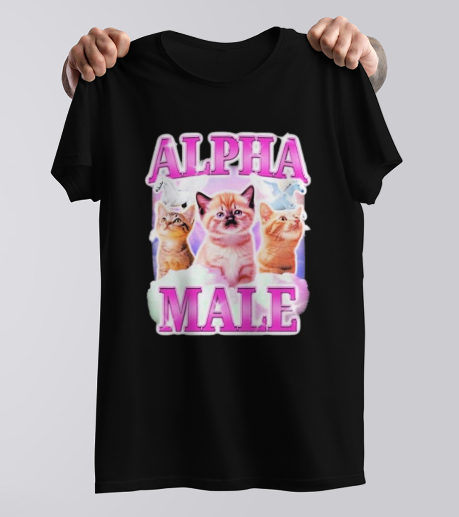 Alpha Male Cat Trio With Rainbow Unicorns And Clouds T-Shirt
