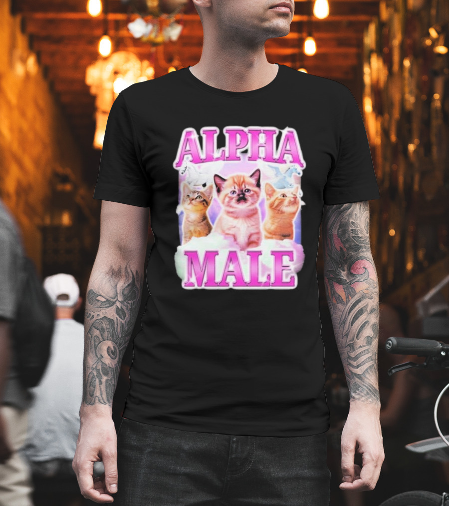 Alpha Male Cat Trio With Rainbow Unicorns And Clouds T-Shirt