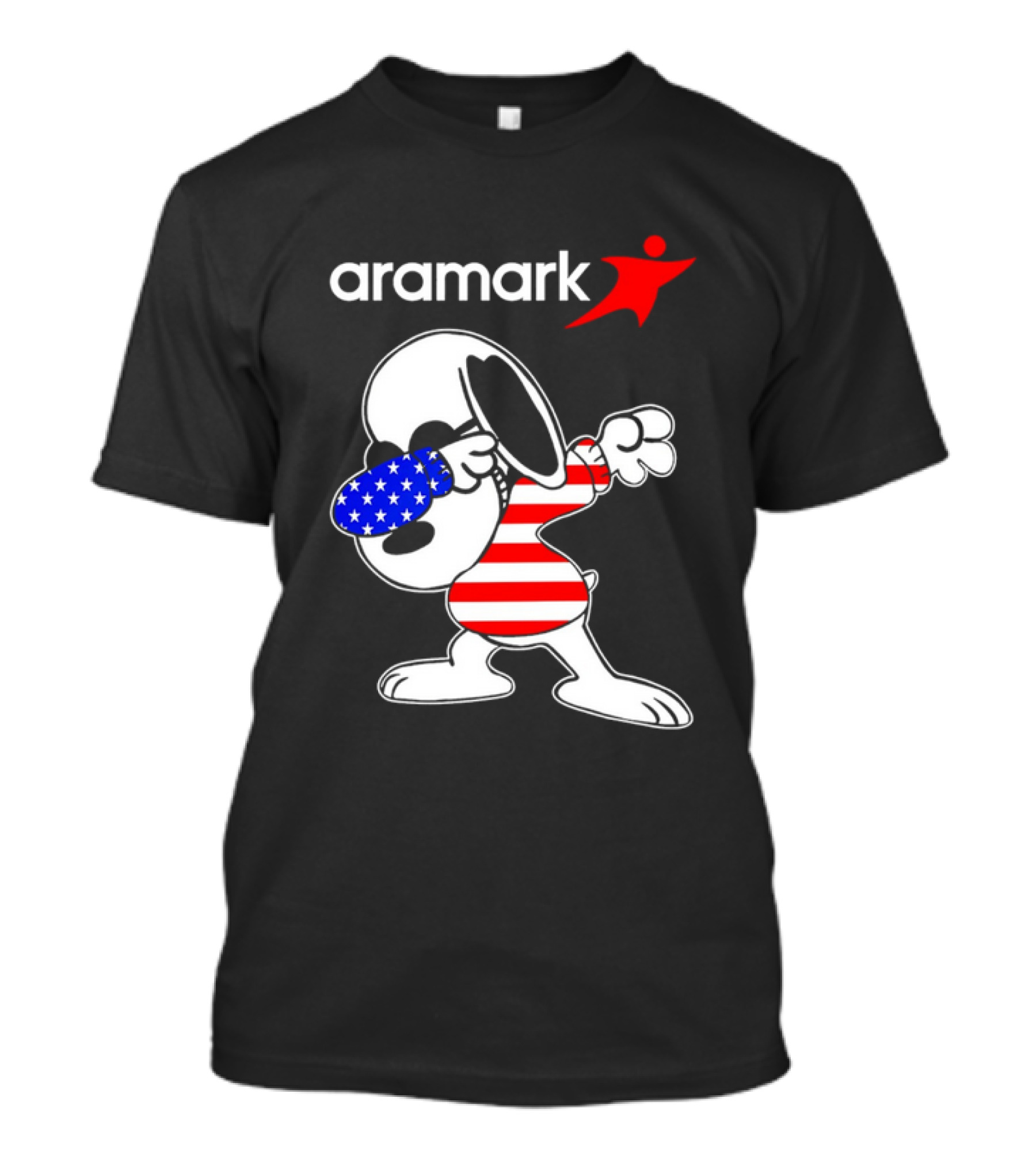 Aramark Snoopy Dabbing American Flag Red White Blue Character T-Shirt