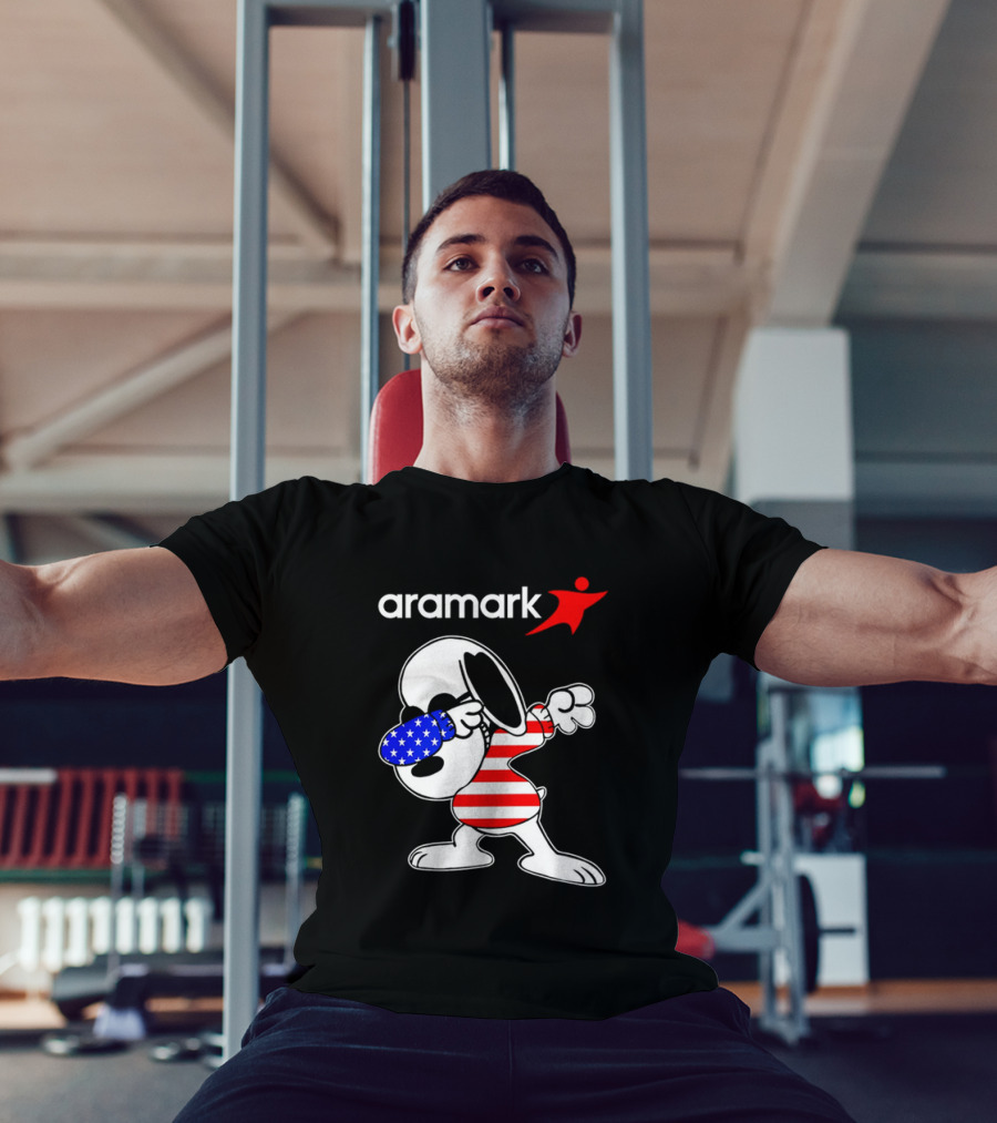 Aramark Snoopy Dabbing American Flag Red White Blue Character T-Shirt