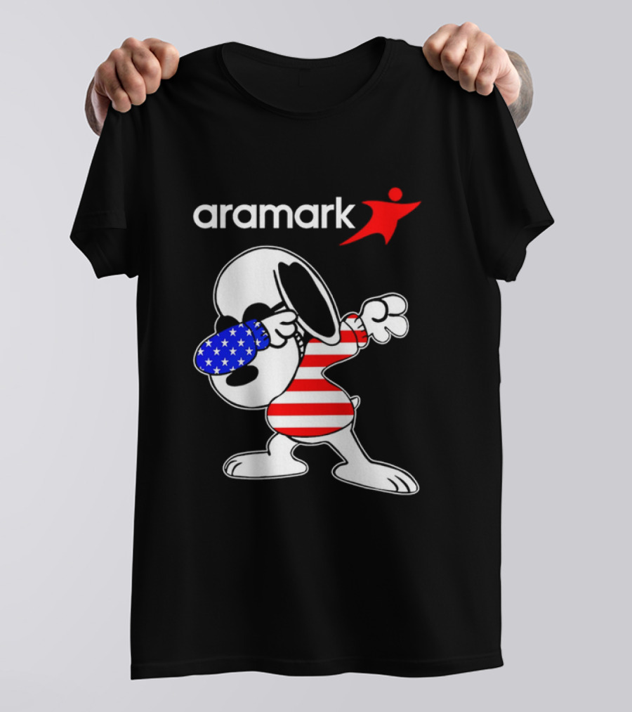 Aramark Snoopy Dabbing American Flag Red White Blue Character T-Shirt