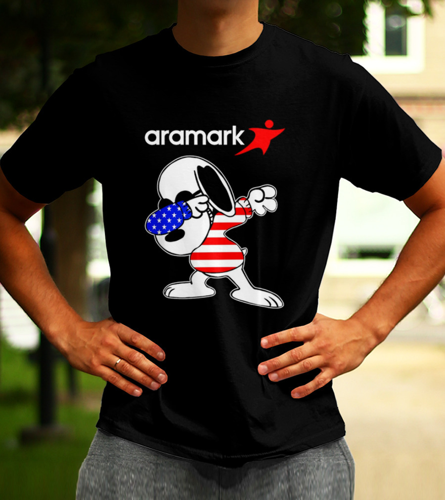 Aramark Snoopy Dabbing American Flag Red White Blue Character T-Shirt