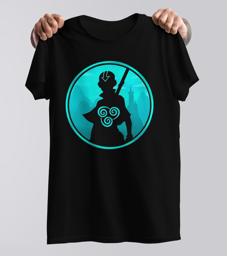 Avatar Aang Airbending Silhouette With Arrow Mark And Air Nomad Symbol T-Shirt