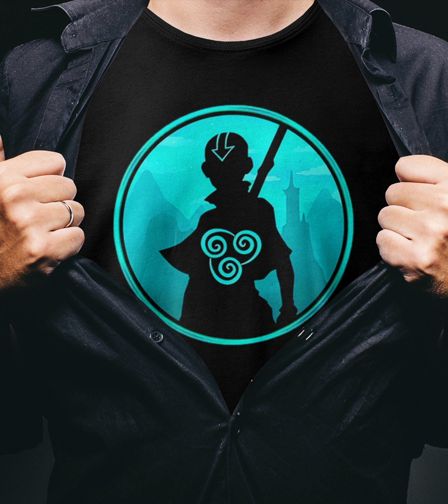 Avatar Aang Airbending Silhouette With Arrow Mark And Air Nomad Symbol T-Shirt