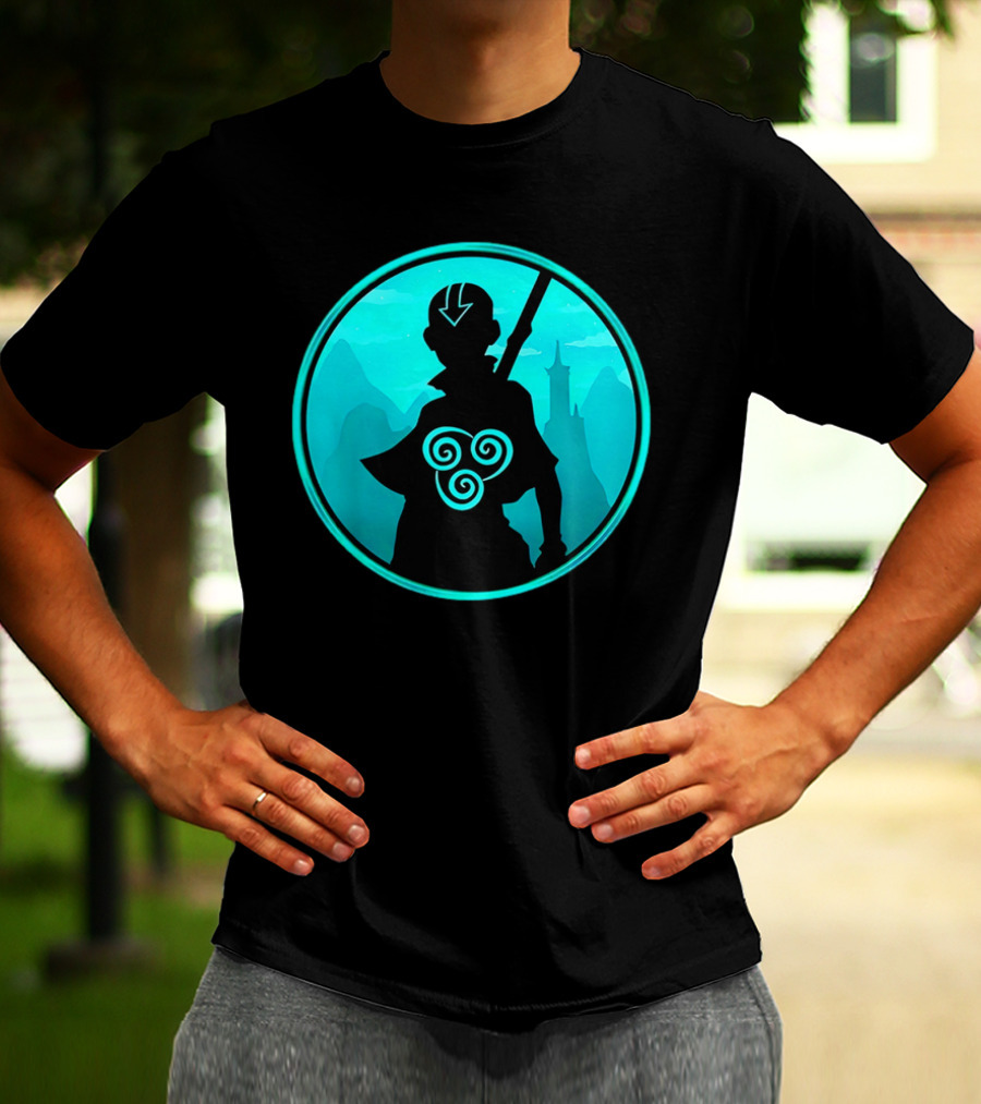 Avatar Aang Airbending Silhouette With Arrow Mark And Air Nomad Symbol T-Shirt