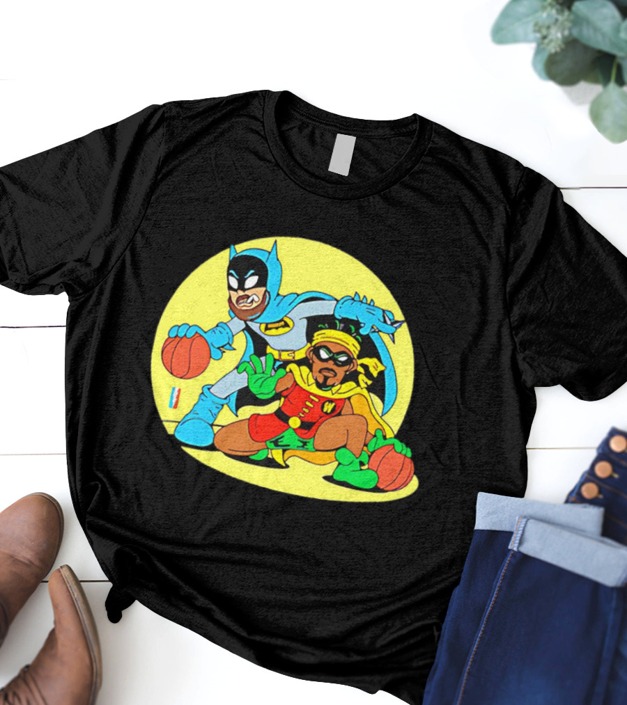 Batman And Robin Warriors Basketball Cartoon Crossover With Superhero Style T-Shirt