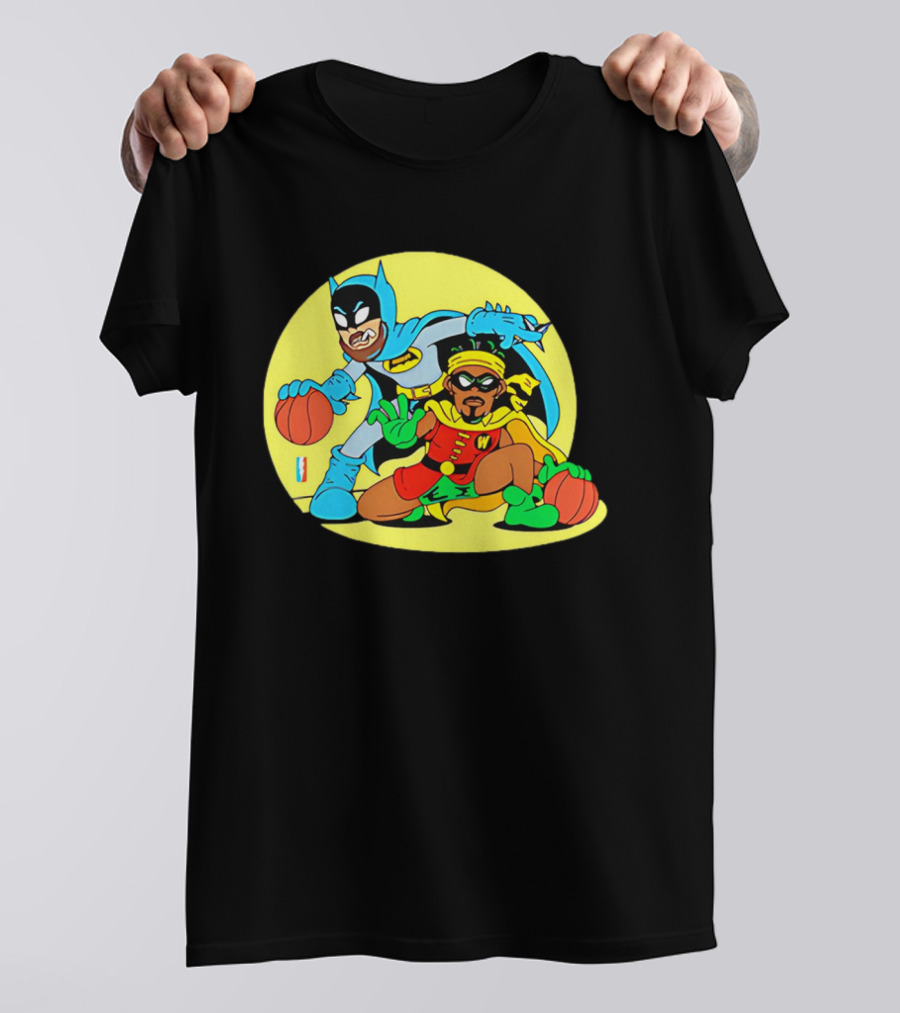 Batman And Robin Warriors Basketball Cartoon Crossover With Superhero Style T-Shirt