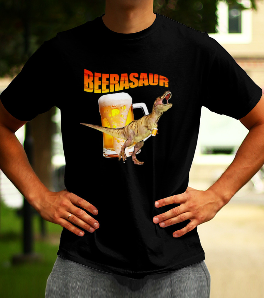 Beerasaur Dinosaur With Beer Ferocious Roar T-Shirt