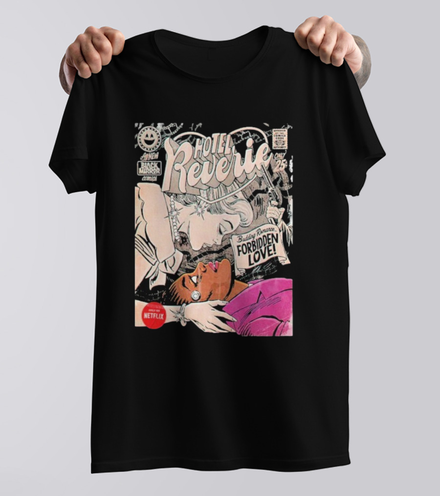 Black Mirror Comics Hotel Reverie Budding Romance Forbidden Love 2025 By Butcher Billy Netflix T-Shirt