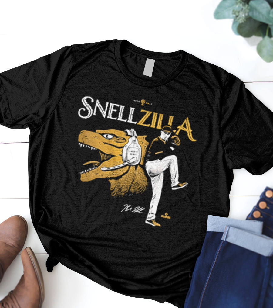 Blake Snell Snellzilla Pitching With Dinosaur Graphic Signature T-Shirt